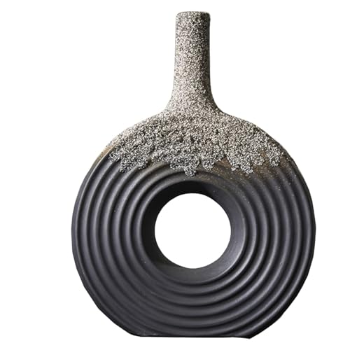GIZNXBA Floreros Modernos De Ceramica Blanca para La Decoracion Estetica del Hogar, Florero Circular Hueco Florero Decorativo para Salon Dormitorio Cocina Decoracion(/Black)