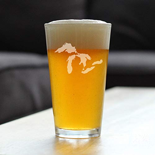 Great Lakes Map Pint Glass Gift For Beer Drinking Men & Women - 16 Oz Glassware - Unique Engraved Barware Gifts #TOP1