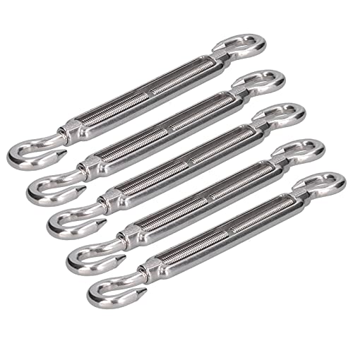 304 Stainless Steel Adjustable Turnbuckle with Double Hooks for Wire Rope Tensioning, Shade Sail Hardware for Outdoor Use (M10)