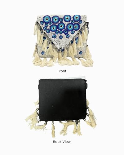 Image of Maresse Handcrafted Evil Eye Beaded Crossbody Boho Purse - Bohemian Tassel Bag for Women with Chain - Unique Style Shoulder Handbag - Trendy Festival Fashion Accessories & Chic Essentials