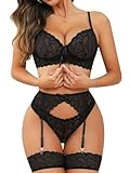 ssyyx Sexy Lingerie for Women,3 Piece Lace Lingerie Set Bra and Panty Sets with Garter Belt Babydoll Teddy