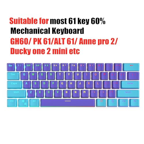 Image of WHYSP 60% Purple Keycaps for 60 Percent Keyboard, Double Shot PBT, OEM Profile, Cherry MX Switches, 61 ANSI Standard Layout, Backlit, Ergonomic, Ambidextrous, USB, Keycap Set