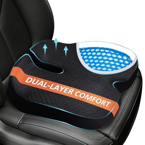 3D Gel & Memory Foam Car Seat Cushion for Driving - Breathable Honeycomb Gel & Support Orthopedic Coccyx,Tailbone,Sciatica & Back Pain Relief-Office C