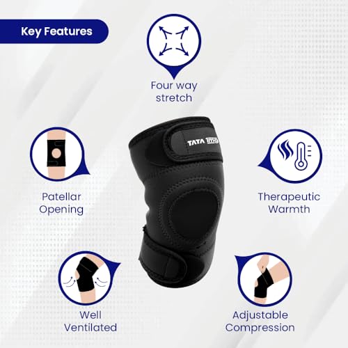 Image of 1MG Tata Knee Support Sportif(Neoprene) with Patellar Opening and Strechable Fabric,For Post Surgery, Post Sports Injury, Provides support to Week knees,Large Size (Large)