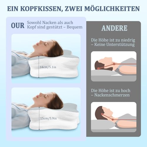 Untimaty Nackenkissen - Orthopädisches Kopfkissen aus Memory Foam, Ergonomisches Kopfkissen gegen Nackenschmerzen für Seitenschläfer, Rückenschläfer und Bauchschläfer mit Eisseiden Bezug(Grau)