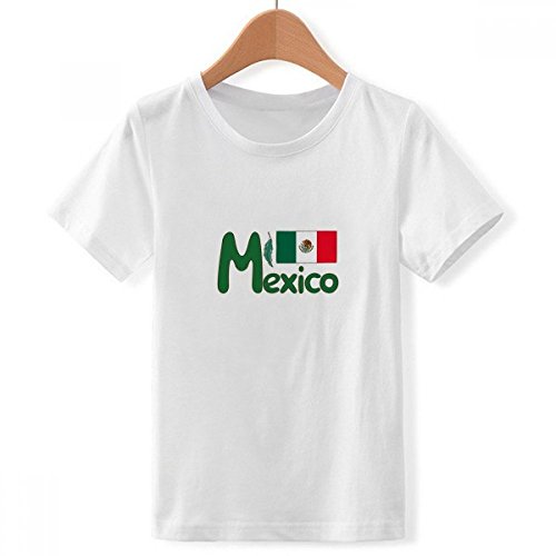 T-Shirt Mexique Blanc Garçon Grand Motif Vert Vêtement Enfant Ras du Cou