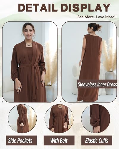 Image of Women's Muslim Dress Two Pieces Set Islamic Prayer Abaya Modest Solid Color Muslim Outfits
