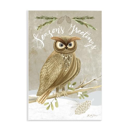 Winter Snowscape Owl Pinecone, 13 x 19 Inch Mounted Print on Wall Plaque