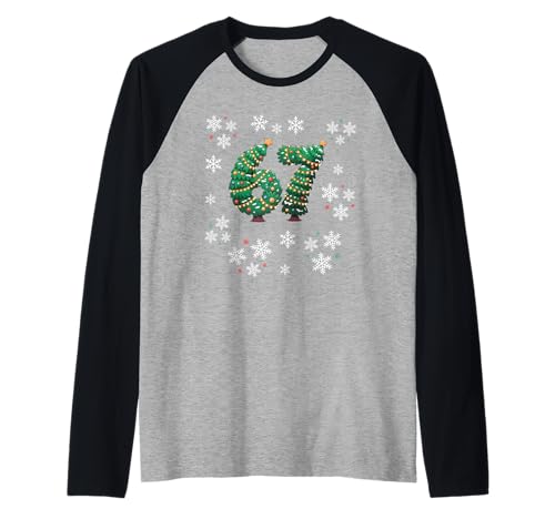 67 Christmas Sweater 6 7 Middle School Ugly Christmas Tree Raglan Baseball Tee