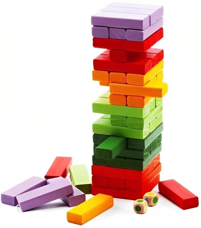 Crazy Buy Colouring Wooden Blocks Dices Building Stacking and Balancing Toy I Wooden Tumbling Tower Puzzle Game for Kids and Adults