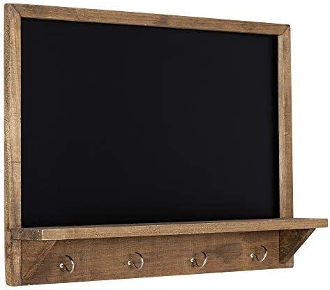 Navaris Chalkboard with Hooks - 18" x 24" Wood Frame Chalk Board with Shelf Ledge and 4 Metal Hooks - Framed Blackboard for Wall, Entryway, Kitchen