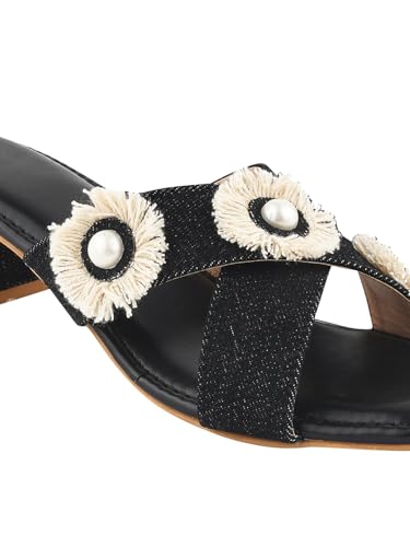 Image of SilverArrow Comfortable Stylish Alluring Denim Strap Block Heels Light Weight Trendy Heels For Women & Girls