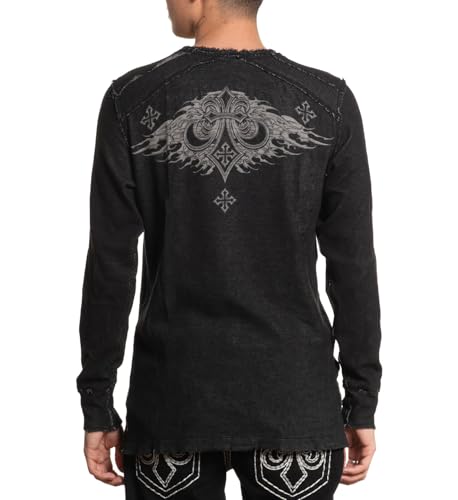 Affliction Men's Reversible Long Sleeve Thermal Shirt, Skull Design, Distressed Graphic Print4