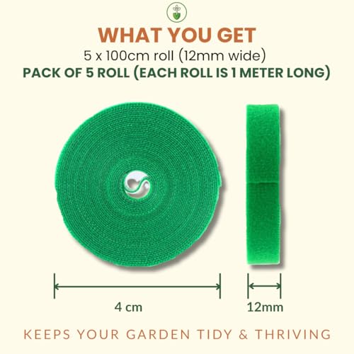 Image of Plant Ties; Reusable, Adjustable, Gentle Plants Supports for Effective Growing; Multi-Use Support Tie Tape for Gardening, Wire Organizer, Cable Management (1 MTR x 12 MM - 5 Roll) Green