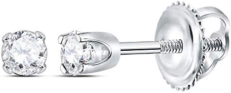 The Diamond Deal 14kt White Gold Girls Infant Round Diamond Solitaire Stud Earrings 1/12 Cttw