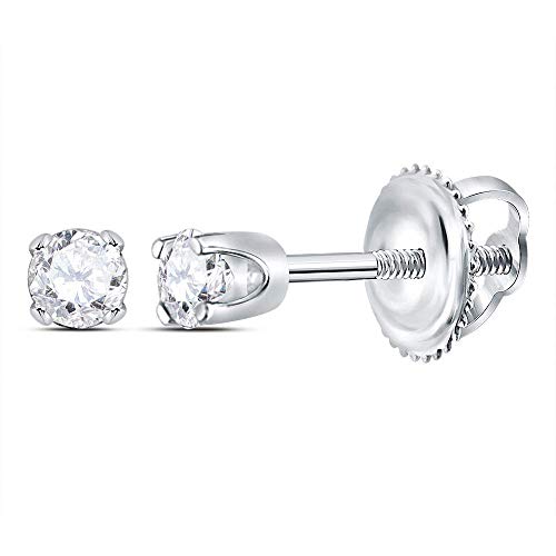 The Diamond Deal 14kt White Gold Girls Infant Round Diamond Solitaire Stud Earrings 1/12 Cttw