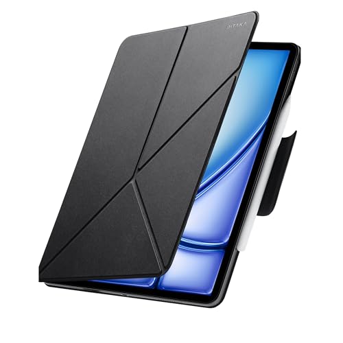 PITAKA Magnetische Hülle für iPad Air 11 2024 Hülle für iPad Pro 11 2022/2021/2020/2018 Ultraleichte Schutzhülle mit Stifthalter Mehrwinkliger Stand aus PU Leder Schwarz [MagEZ Folio 2]