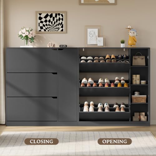 Image of BORNOON Shoe Cabinet with Side Storage, Shoe Organizer with 3 Flip Drawers