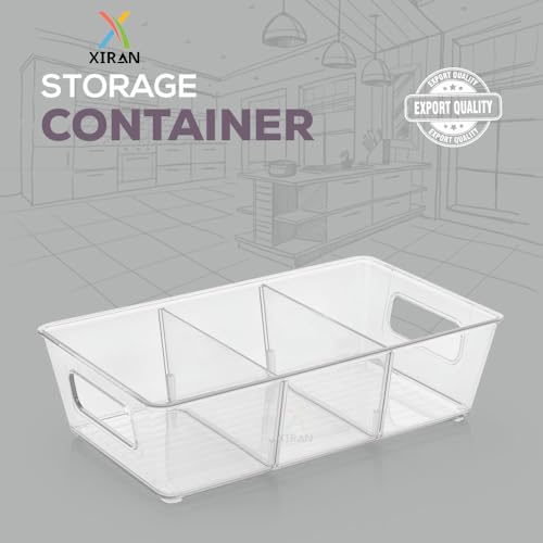 Image of Xiran Fridge Storage Boxes Organizer Bins, 3 Partition Stackable Fridge Storage Basket, Plastic Freezer Storage Containers for Fish, Meat, Vegetables, Fruits (Pack of 2, Transparent)