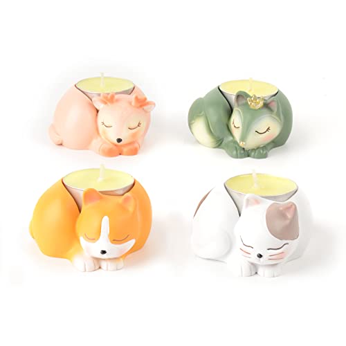 Teelichthalter 4er Set, Handgefertigte Tierische Kerzenhalter für Teelichter, Dekorative Teelichthalter Tisch Heim Dekoration Cover