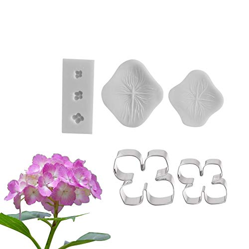 AK ART KITCHENWARE Sugarpaste Flower Veiner and Cutters Set Silicone Veining Molds Fondant Cake Decorating Tools for Bakery Hydrangea Pistil Petal