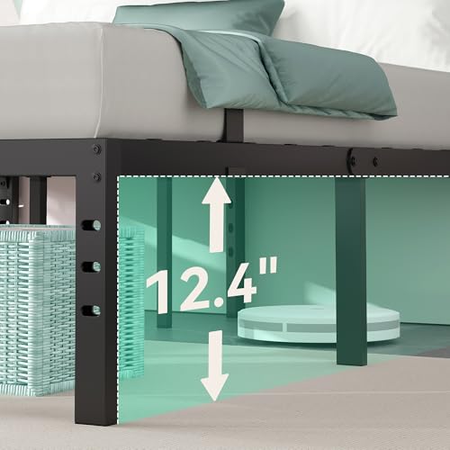 Image of Nelaukoko Queen Bed Frame, 14 Inch Metal Platform Bed Frame Queen Size with Under Storage Space, Mattress Anti-Slip Design, Heavy Duty Sturdy Foundation, No Box Spring Needed, Easy Assembly, Black