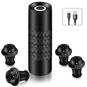 WIWONEY Automatische wijnpompset met 1 oplaadbare vacuümpomp en 4 vacuüm-wijnstoppen en 1 oplaadkabel type C