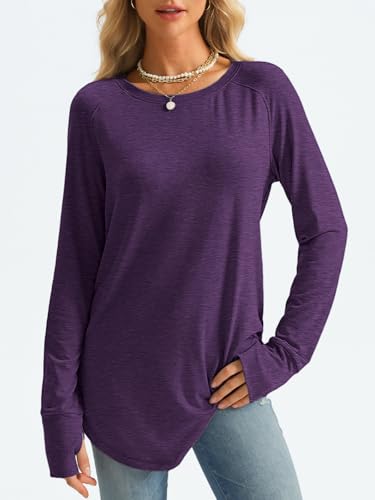 Image of AUTOMET Womens Long Sleeve Tunic Tops Crew Neck Casual Loose Fit Shirts