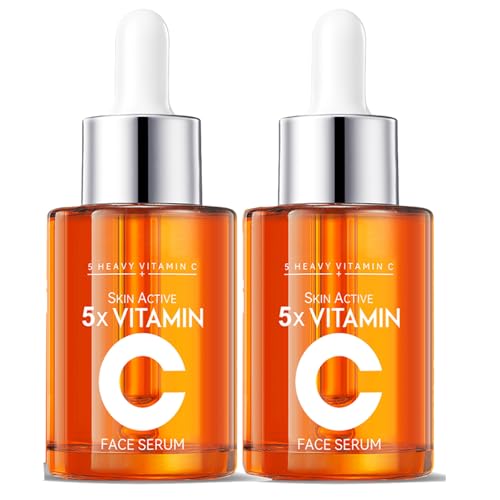 Premium 20% Vitamin C Serum For Face with Hyaluronic Acid & Amino Acids - Improve Skin Texture, Boost Elasticity & Moisture Retention – 1 Fl Oz（2 Pcs）