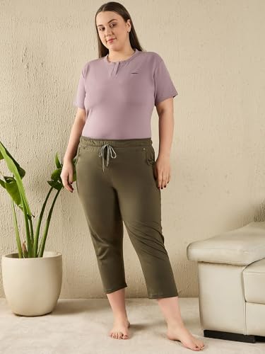 Image of CUPID Woman's Plus Size Plain Cotton Half Pant, 3 /4th Sports n Casual Night Short Pant, Knee Length Indoor n Outdoor Capris for Ladies