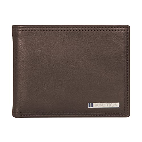 Image of Nautica Men's Bifold Leather Wallet | RFID Blocking | ID Window | Card Slots | Organization | Durable | Stylish
