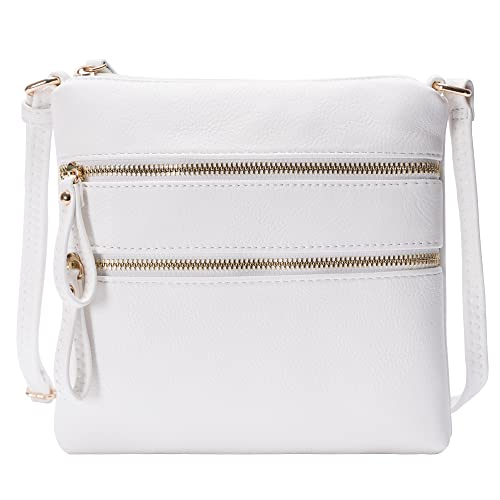 Solene Bolsa transversal pequena com vários bolsos com zíper e alça ajustável, bolsa de viagem leve, bolsa mensageiro pequena para uso diário, Branco, Small