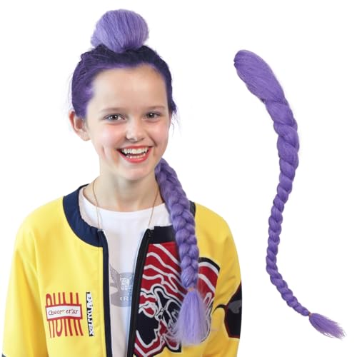 FantaLook Long Purple Braided Cosplay Wig Dress up Accessories with Clips for Halloween（Only Braid）