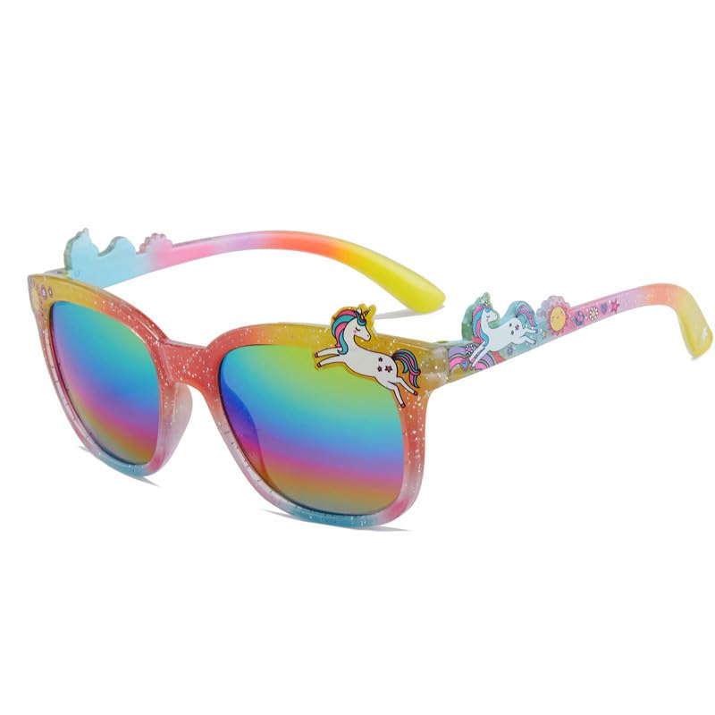 Glitzer Regenbogen Einhorn Sonnenbrille für Kinder - Bunte UV-Schutz Brille für Mädchen und Jungen 3-10 Jahre - Lustige Partybrille
