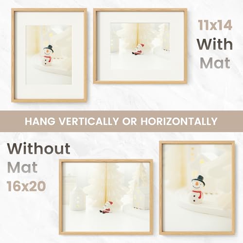 Image of 16 x 20 Picture Frame Set of 3, USA-Sourced Natural Oak Wood Photo Collage Frame with HD Tempered Glass, Modern Simple 16x20 Wooden Frame Matted to 11x14, Vertical & Horizontal Wall Hanging Display