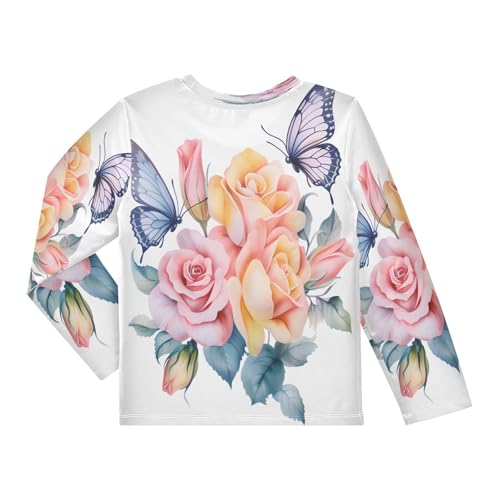 Boys Rash Guard Swim Shirt Long Sleeve UPF+ 50 Sun Shirts Quick Dry Shirt Butterfly Yellow Pink Floral for Toddler Kids2
