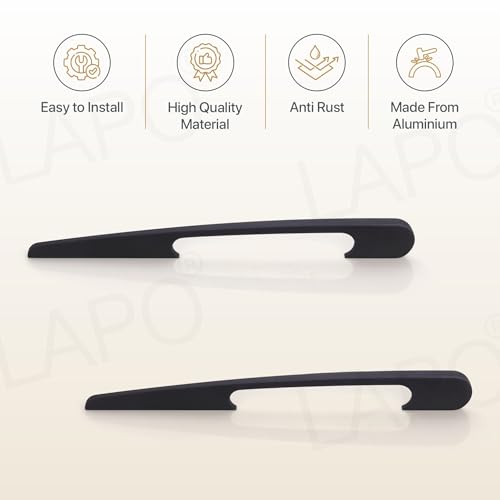 Image of LAPO 12 Inch Drawer Pull Handles for Wardrobe, Cabinet and Storage Cupboard, Comfortable Hold Shape, Strong Hardware Body, Hole to Hole Size 25.5 cm, Quick Mounting (Black, Pack of 2)