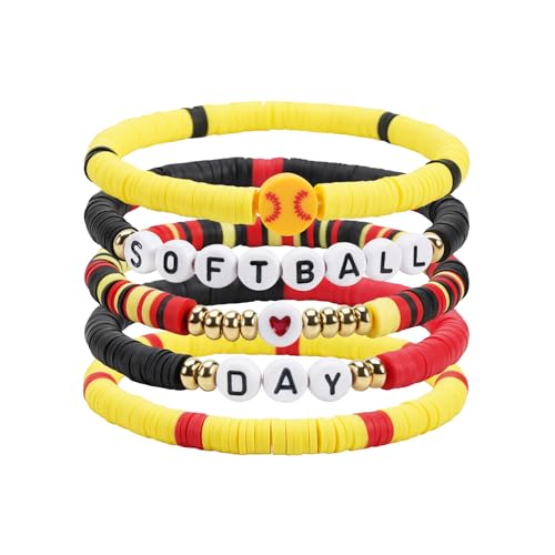 Image of Football Baseball Soccer Beaded Bracelets for Women Stackable Game Day Sports Theme Bracelet
