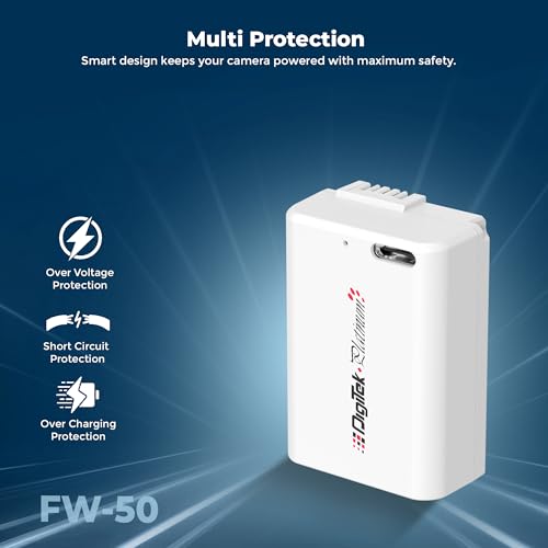 Image of Digitek Platinum (NP-FW50 Type C) 2100mAh Extra Power Li-ion Battery with Type-C Charging, for Sony Alpha A6000, A6100, A6300, A6400, A6500, A7 Series, A7R, A7S, A7 II, RX10, RX10 II, RX10 III