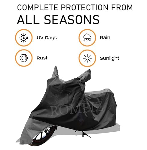 Image of All Weather Bike Cover for RE Scram 440 Bike Cover with Water-Resistant and Dust Proof Premium 190T Fabric Grey Stripe