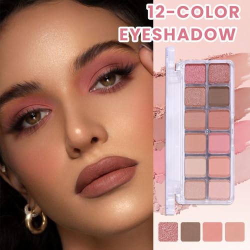 Image of SUAKE Nude Pink Eyeshadow Palette, Matte & Shimmer, High Pigmented 12 Colors Brown Purple Eye Shadow Primers for Eye Makeup, Korean Powder Palet de sombras de ojos