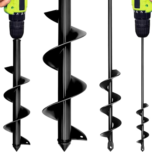 LYFETC Universelle Erdbohrer Set für Bohrmaschine 4x42cm 9x40cm Gartenbohrer für Akkuschrauber Leichter Spiralbohrer Großloch Pflanzbohrer für Blumenzwiebeln Gemüse und Flache Gartenarbeiten