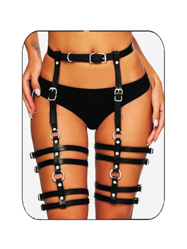 COSYDAYS Black Thigh Garter Belt Punk Leather Leg Harness Thigh Straps for Women
