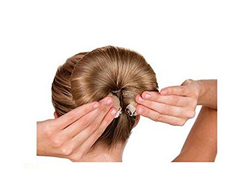 Miniatura 6 de Juego de 2 anillos mágicos beige para el cabello, moldeador de moños, moño redondo para mujeres y niñas (1 grande + 1 pequeño)