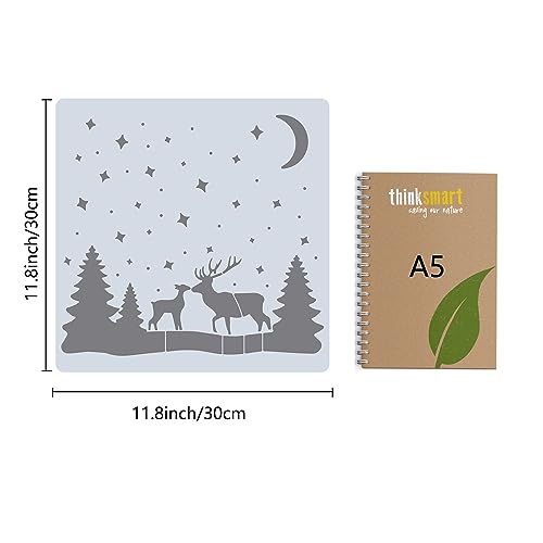 GORGECRAFT 11.8 Inch Reindeer Stencil Plastic Drawing Stencils Reusable Painting Templates DIY Decorative Animal Moon Tree Pattern Template Crafts for Scrapbooking Furniture Wall Wood Paper Decor - Image 2
