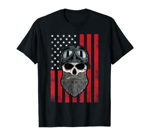 Casco retro de calavera de motorista vintage con bandera americana Camiseta