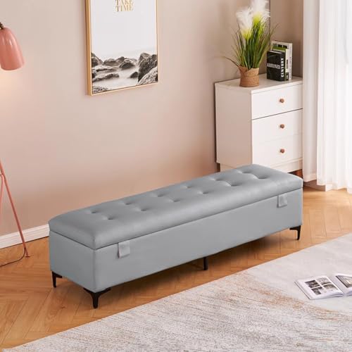 Banc à chaussures en cuir avec rangement et coffre de salon rembourré
