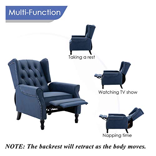 Artechworks Tufted Push Back Arm Chair Recliner Single Reclining For Adjustable Club Chair Home Padded Seating Living Room Lounge Modern Sofa, Dark Blue, Tech Cloth(Leathaire) #TOP5