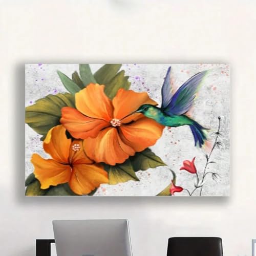Tableau colibri orange 70x120cm en impression haute définition sur toile résistante