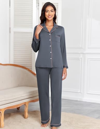 Image of Veseacky Women's Ribbed Knit Pajamas Set 2 Piece Warm Soft Loungewear Sleepwear Pjs S-XXL